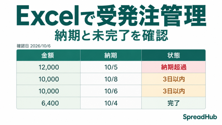 受発注管理表の作り方|Excelで納期・未出荷・未入荷を管理する。記事の作例をもとにした表の図解。